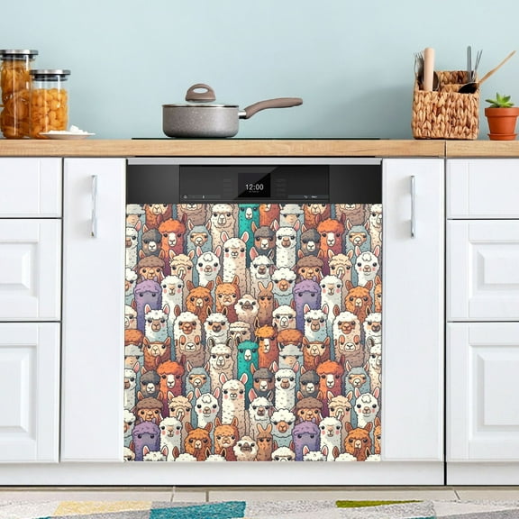 Dishwasher Magnet Cover Magnetic Fridge Door Cover Home Kitchen Decor Alpaca Llama Animal Faces 23"x 26"