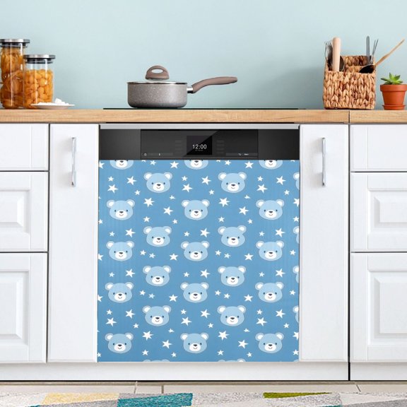 Dishwasher Magnet Cover Magnetic Fridge Door Cover Home Kitchen Decor Baby Bear Face and Star 23"x 26"