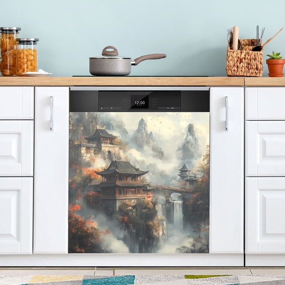 Dishwasher Magnet Cover Magnetic Fridge Door Cover Home Kitchen Decor Chinese Temples on Mountain 23"x 26"