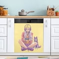 thumbnail image 1 of Dishwasher Magnet Cover Magnetic Fridge Door Cover Home Kitchen Decor Cool Girl Play Game and Dog 23"x 26", 1 of 6