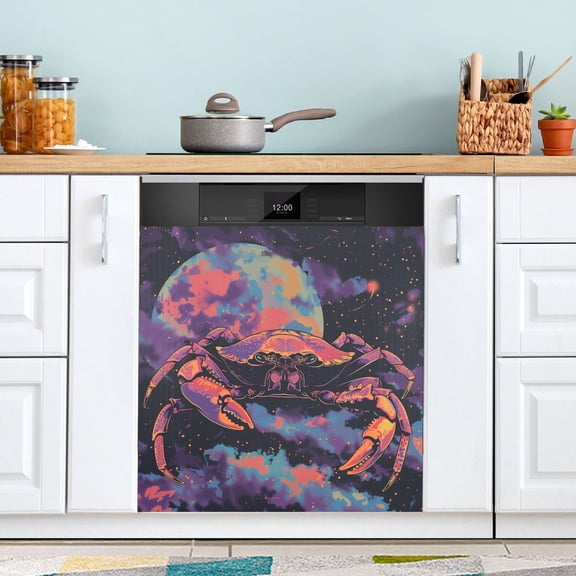 Dishwasher Magnet Cover Magnetic Fridge Door Cover Home Kitchen Decor Crab in Space 23"x 26"