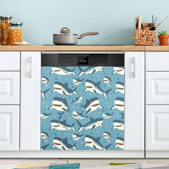 Dishwasher Magnet Cover Magnetic Fridge Door Cover Home Kitchen Decor Cute Cartoon Sharks 23"x 26"