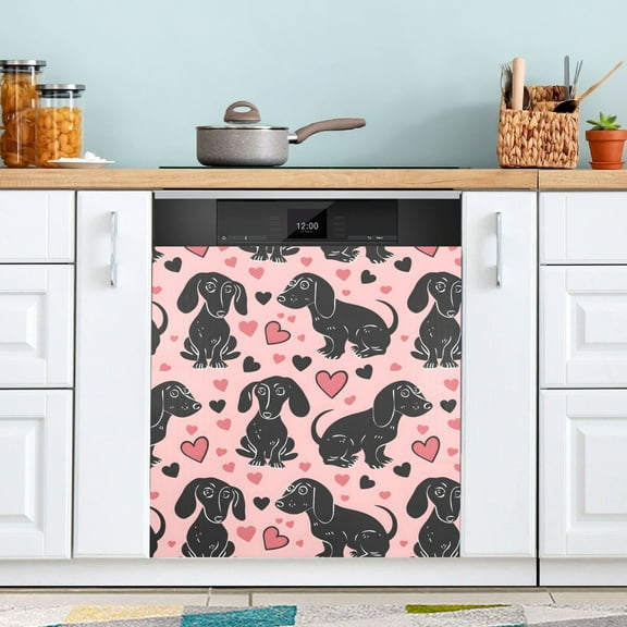 Dishwasher Magnet Cover Magnetic Fridge Door Cover Home Kitchen Decor Dachshund Dogs and Heart 23"x 26"