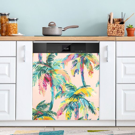 Dishwasher Magnet Cover Magnetic Fridge Door Cover Home Kitchen Decor Hand Painted Palm Tree 23"x 26"