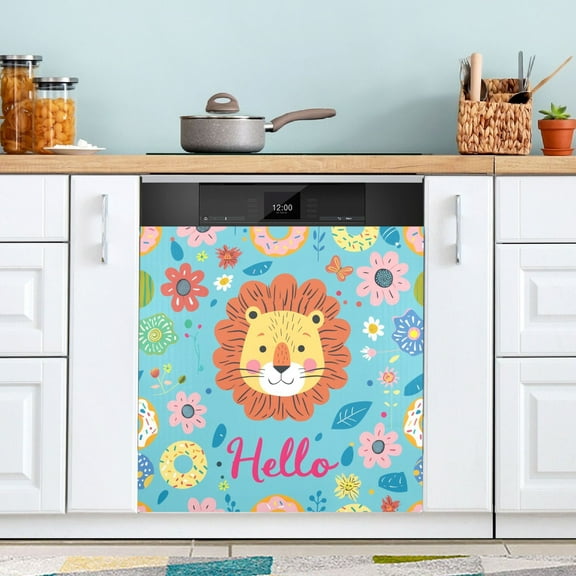 Dishwasher Magnet Cover Magnetic Fridge Door Cover Home Kitchen Decor Hello Lion Face 23"x 26"