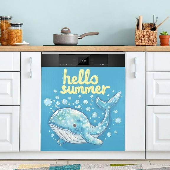 Dishwasher Magnet Cover Magnetic Fridge Door Cover Home Kitchen Decor Hello Summer Whale 23"x 26"