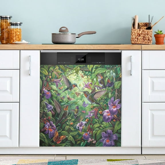 Dishwasher Magnet Cover Magnetic Fridge Door Cover Home Kitchen Decor Hummingbirds Dance in Leaves 23"x 26"
