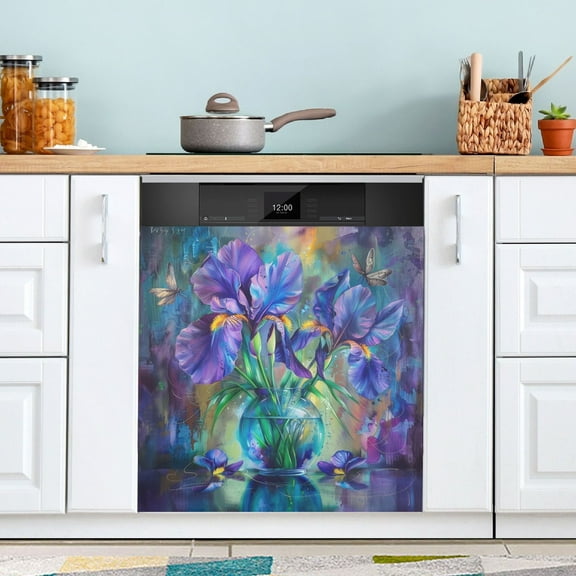 Dishwasher Magnet Cover Magnetic Fridge Door Cover Home Kitchen Decor Irises Flower in Vase 23"x 26"