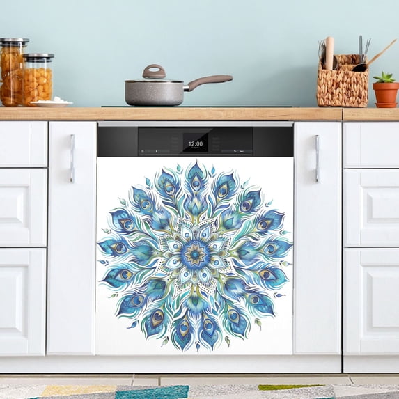 Dishwasher Magnet Cover Magnetic Fridge Door Cover Home Kitchen Decor Mandala Peacock Feathers 23"x 26"