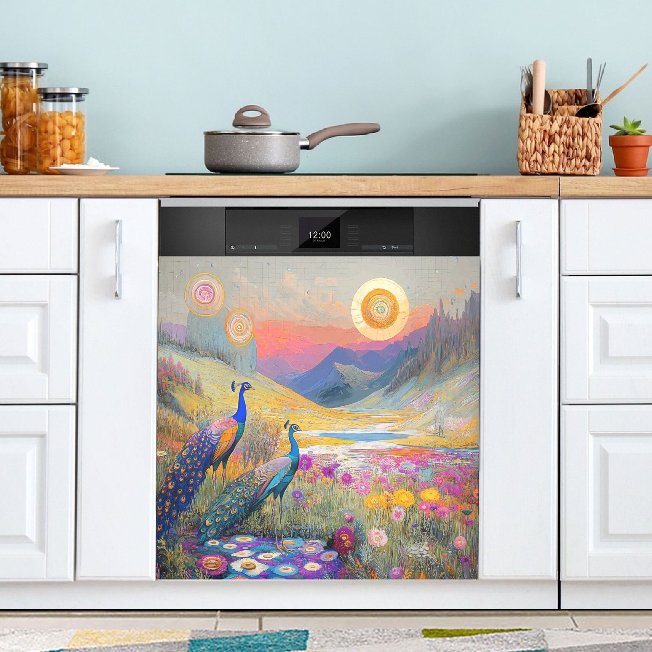 Dishwasher Magnet Cover Magnetic Fridge Door Cover Home Kitchen Decor Peacocks in Alpine Meadow 23"x 26"