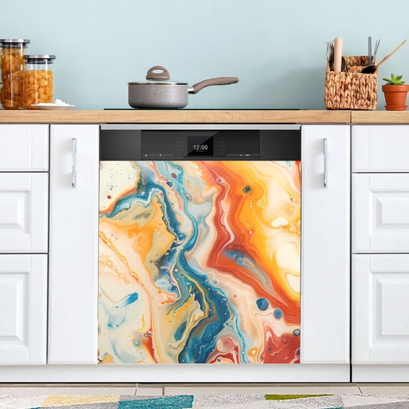 Dishwasher Magnet Cover Magnetic Fridge Door Cover Home Kitchen Decor Red Blue Orange Marble 23"x 26"
