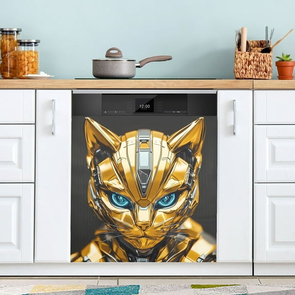 Dishwasher Magnet Cover Magnetic Fridge Door Cover Home Kitchen Decor Robot Cat Head 23"x 26"