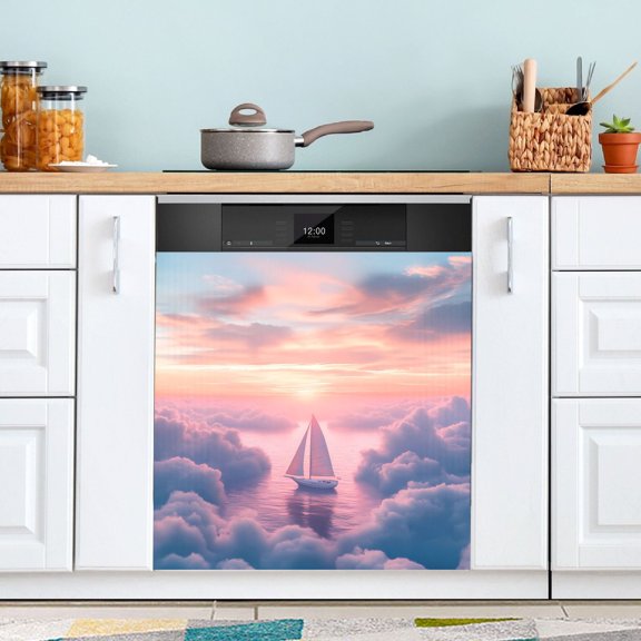 Dishwasher Magnet Cover Magnetic Fridge Door Cover Home Kitchen Decor Sailboat above Clouds 23"x 26"