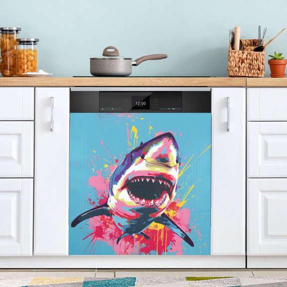 Dishwasher Magnet Cover Magnetic Fridge Door Cover Home Kitchen Decor Shark with Paint 23"x 26"