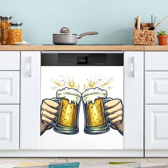 Dishwasher Magnet Cover Magnetic Fridge Door Cover Home Kitchen Decor Two Hands Clinking Beer Mugs 23"x 26"