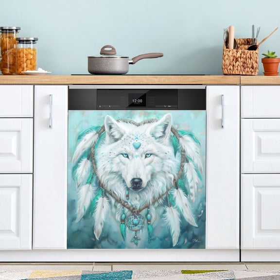 Dishwasher Magnet Cover Magnetic Fridge Door Cover Home Kitchen Decor Wolf with Heart Ring 23"x 26"