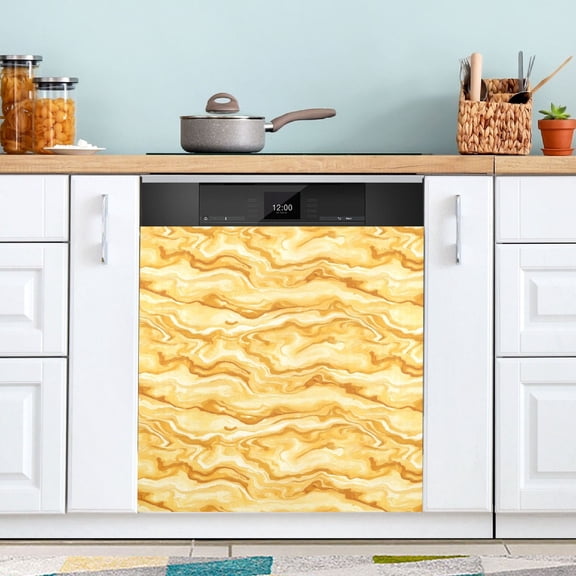 Dishwasher Magnet Cover Magnetic Fridge Door Cover Home Kitchen Decor Yellow Orange Marble 23"x 26"
