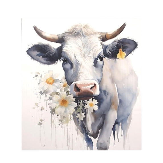 Dishwasher Magnet Cover, White Highland Cow Flower Decorative Refrigerator Magnet, 23 x 26 Inch Trimmable Dishwasher Front Panel Cover for Home Kitchen Laundry Decorations, Easy Clean