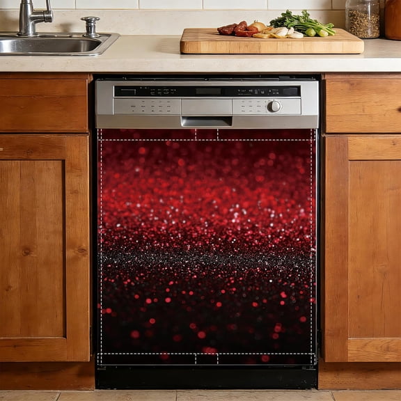 Dishwasher Magnet Sticker Cover,Red Gradient Refrigerator Magnetic Sticker Decorative for Kitchen Decoration,Glittery Fridge Door Cover,Home Decor23 x26