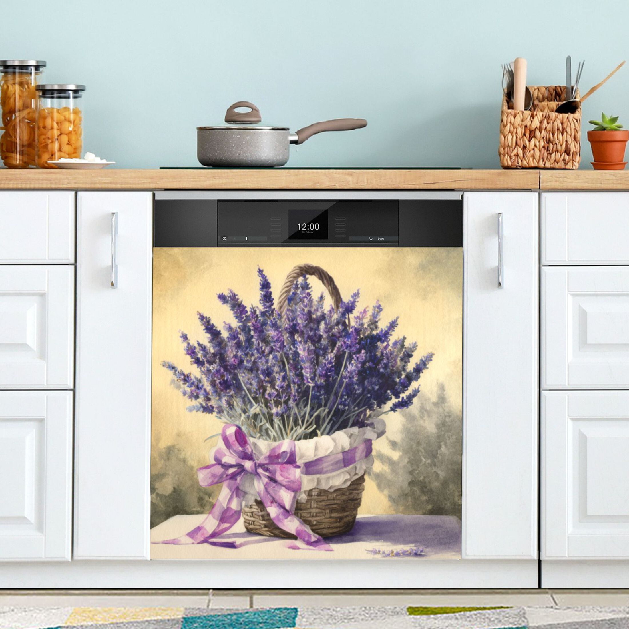 Dishwasher Magnetic Refrigerator Magnet Cover Sticker Home Decorative 23"x26" A Basket Of Purple Lavender