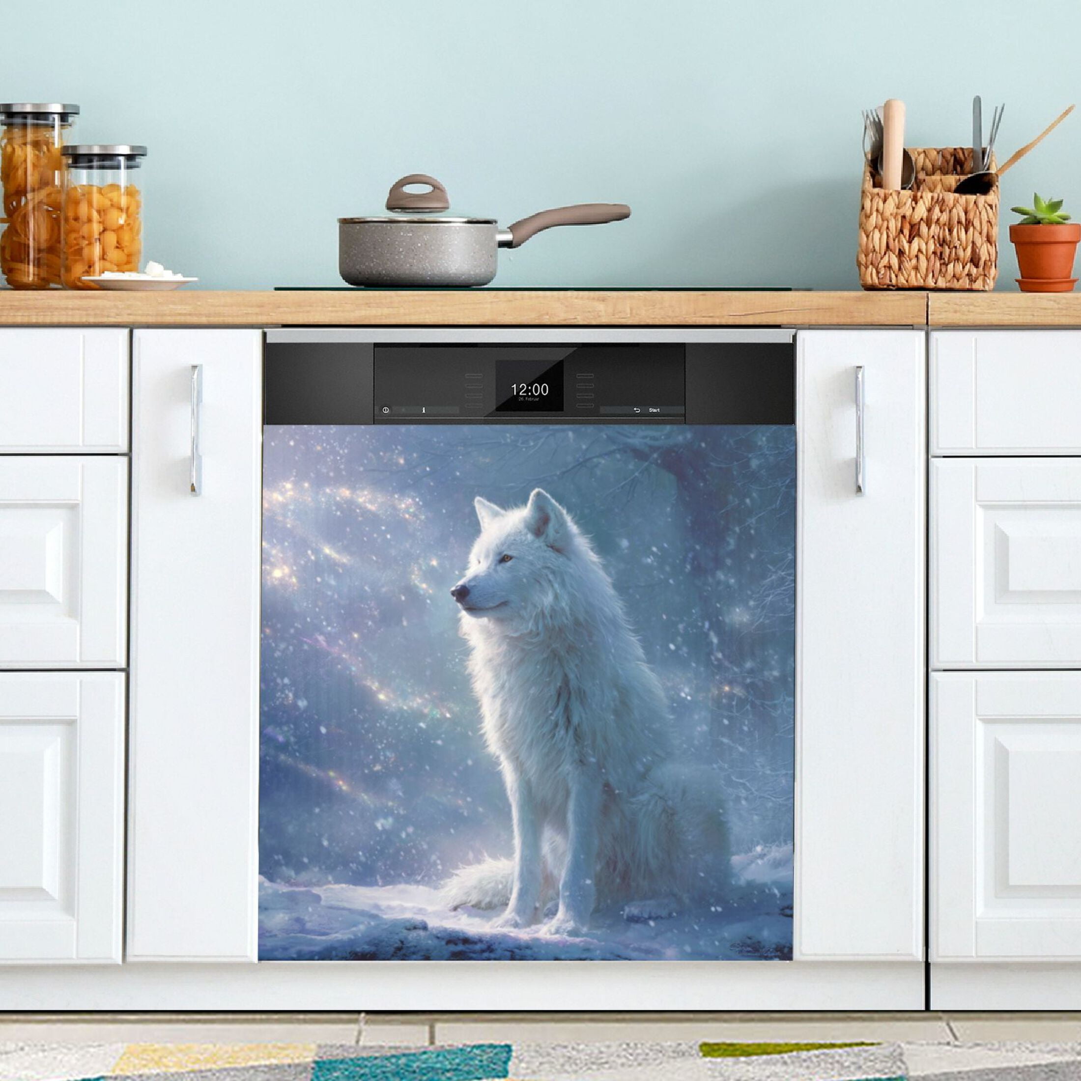 Dishwasher Magnetic Refrigerator Magnet Cover Sticker Home Decorative 23"x26" A Majestic White Wolf