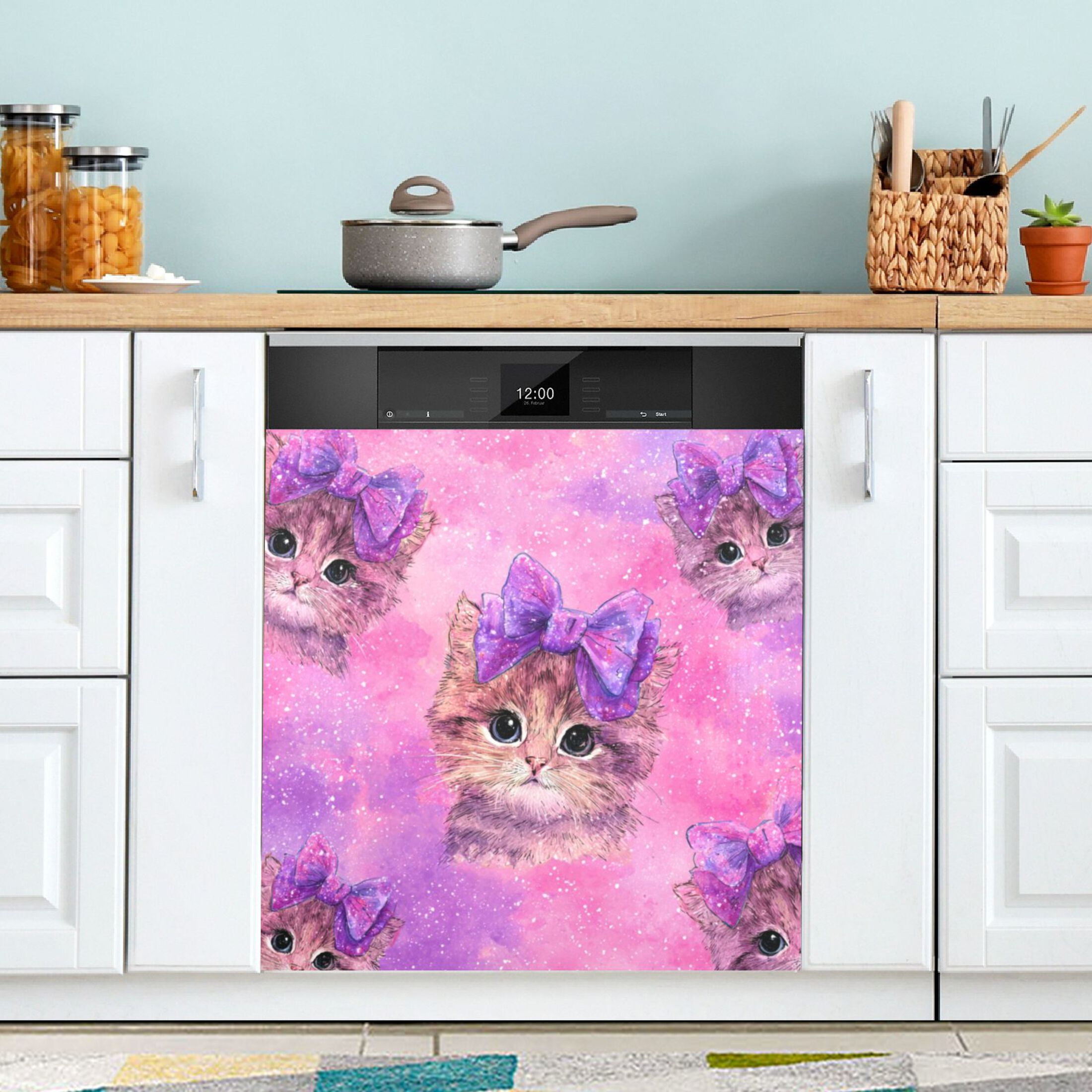 Dishwasher Magnetic Refrigerator Magnet Cover Sticker Home Decorative 23"x26" Adorable Orange Cat Pattern