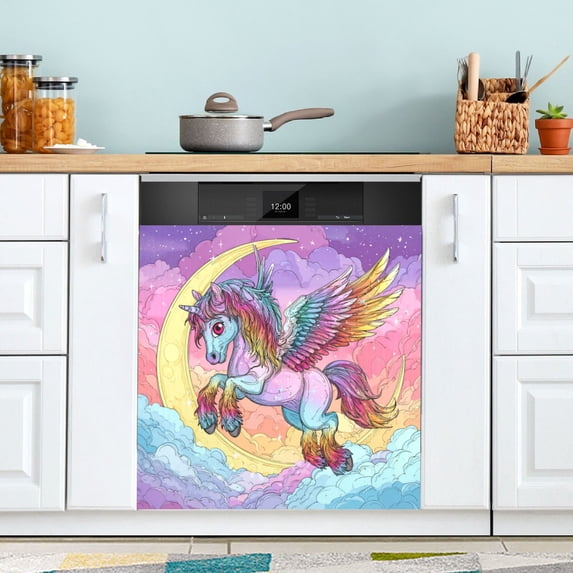 Dishwasher Magnetic Refrigerator Magnet Cover Sticker Home Decorative 23"x26" Adorable Rainbow Horse