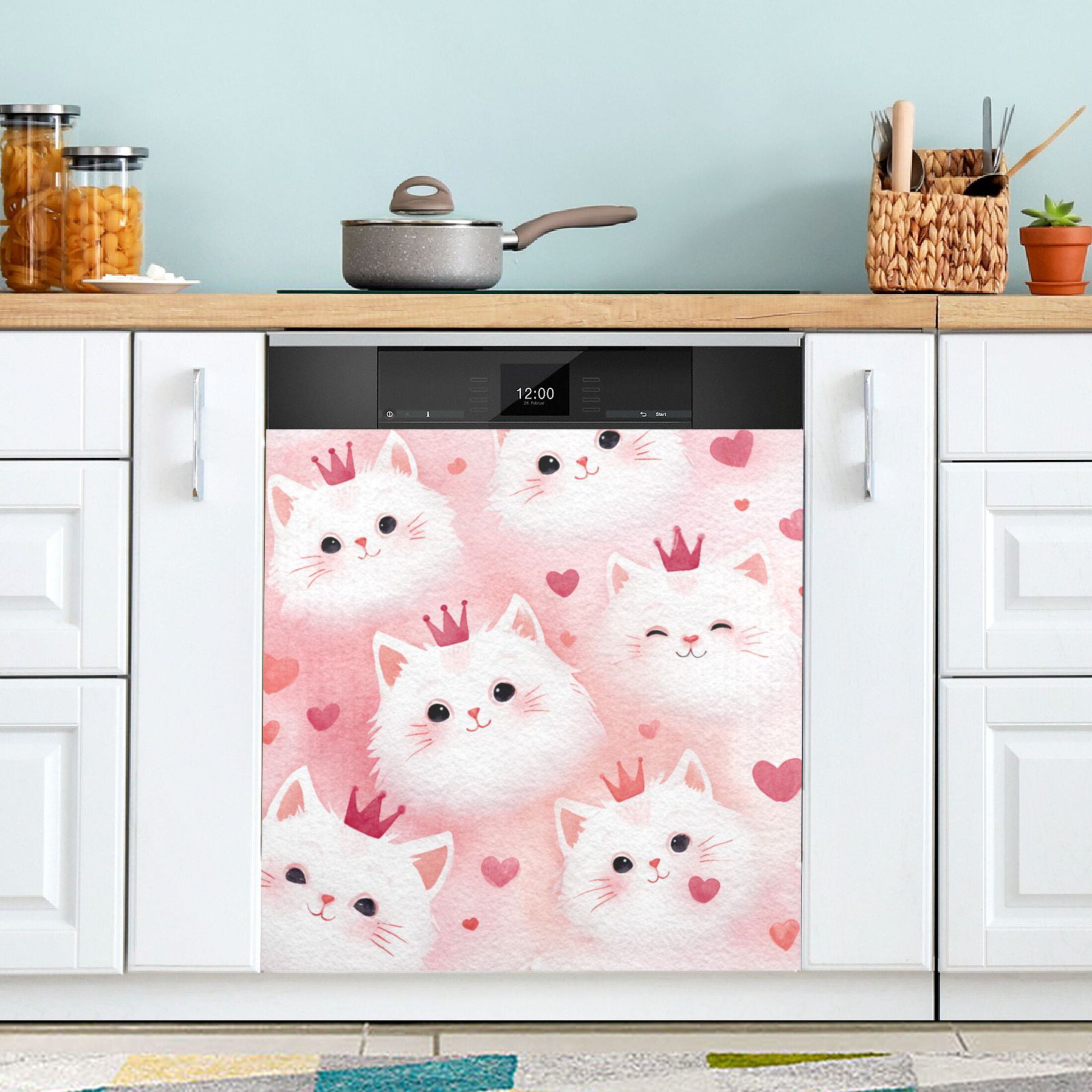 Dishwasher Magnetic Refrigerator Magnet Cover Sticker Home Decorative 23"x26" Adorable White Cat Faces