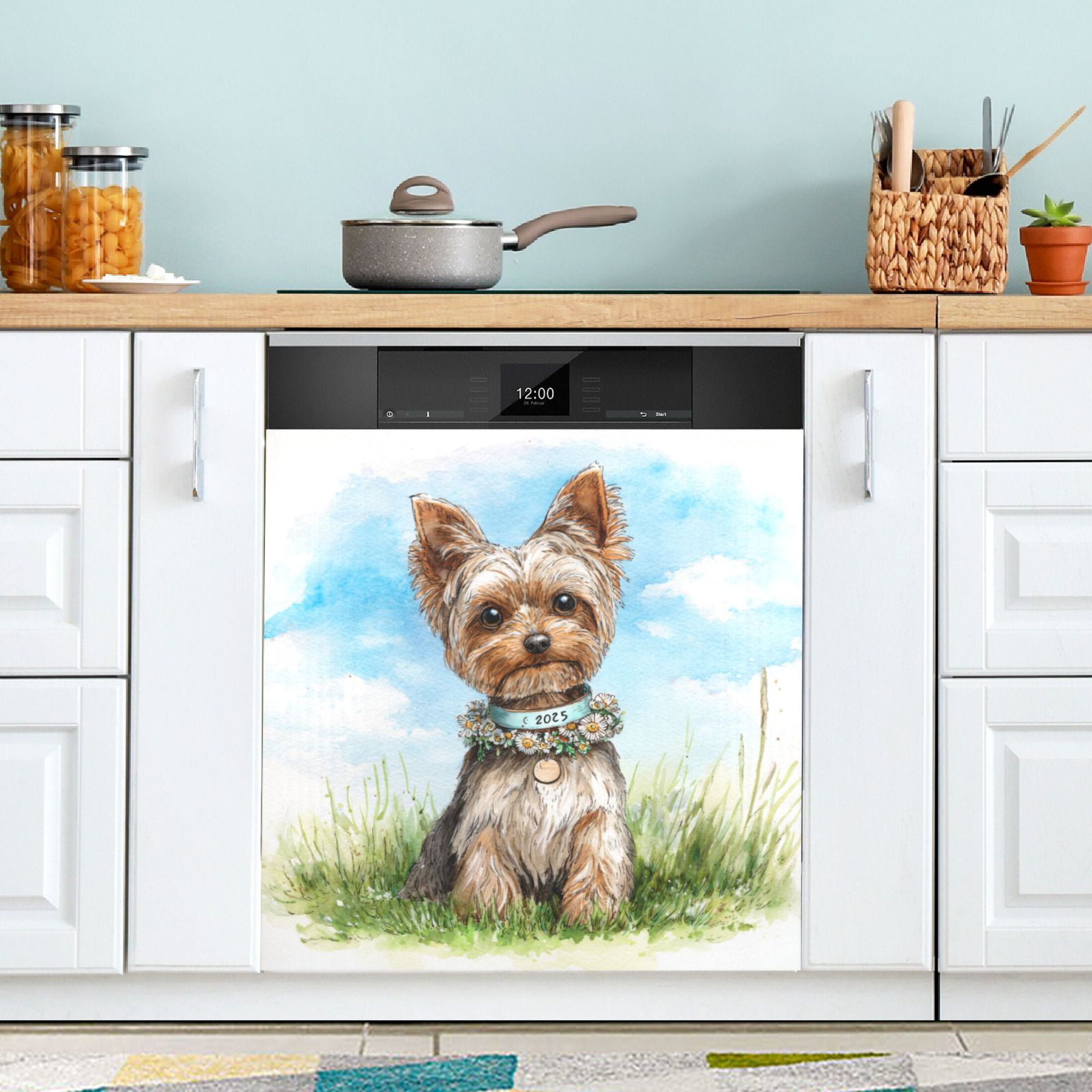 Dishwasher Magnetic Refrigerator Magnet Cover Sticker Home Decorative 23"x26" Adorable Yorkshire Terrier