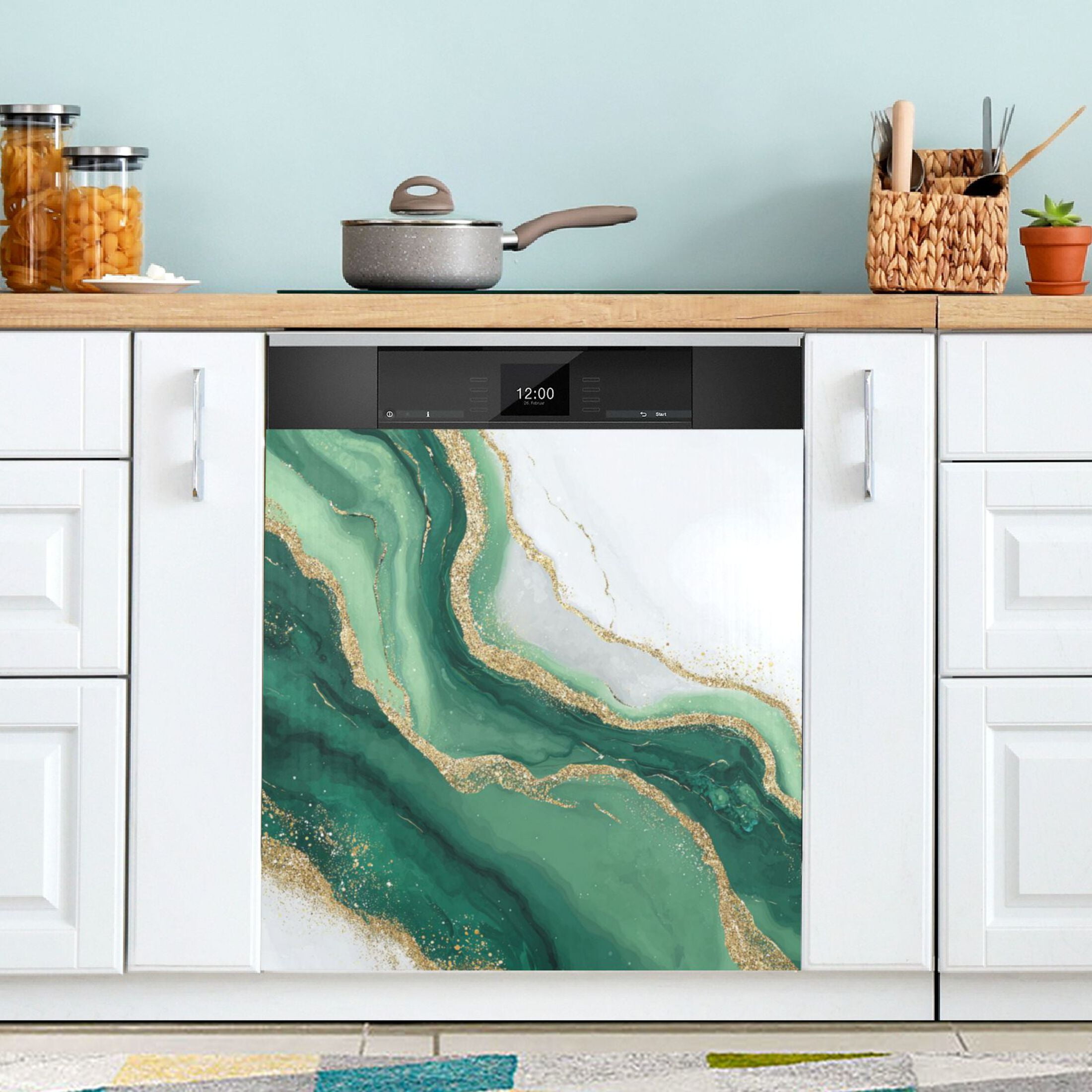 Dishwasher Magnetic Refrigerator Magnet Cover Sticker Home Decorative 23"x26" Alluring Gold-green Marble