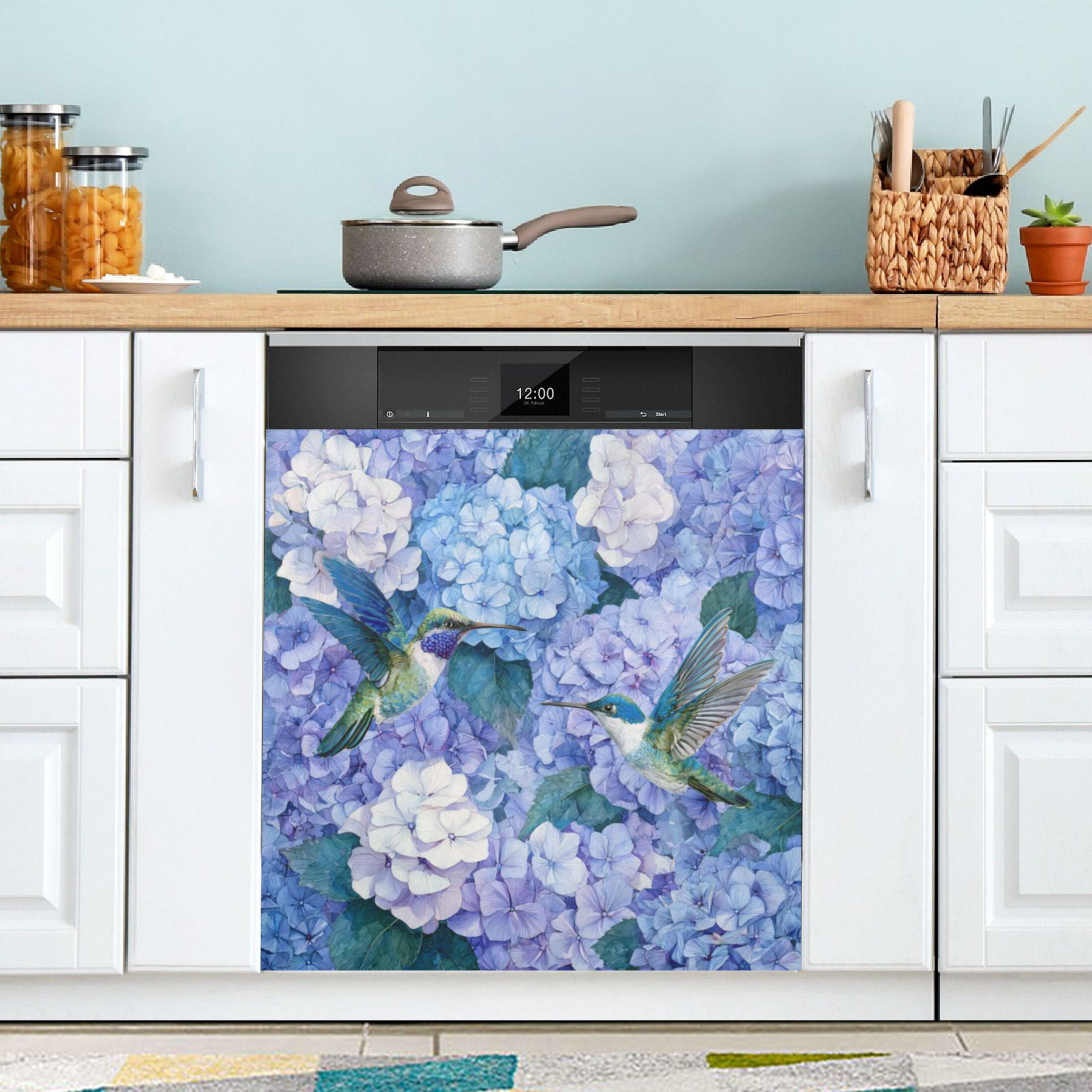 Dishwasher Magnetic Refrigerator Magnet Cover Sticker Home Decorative 23"x26" Beautiful Blue Hydrangeas