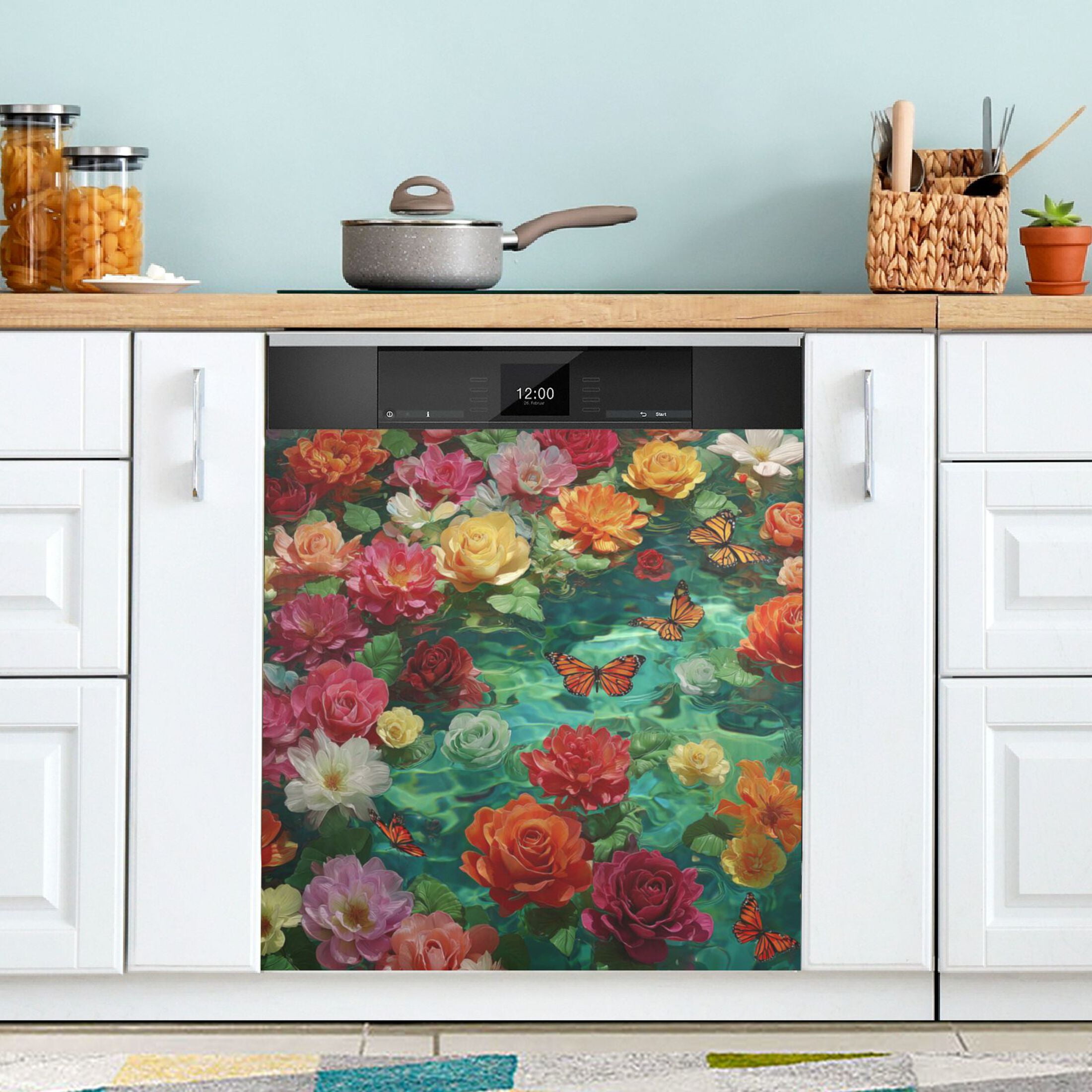 Dishwasher Magnetic Refrigerator Magnet Cover Sticker Home Decorative 23"x26" Beautiful Flowers Of Colors