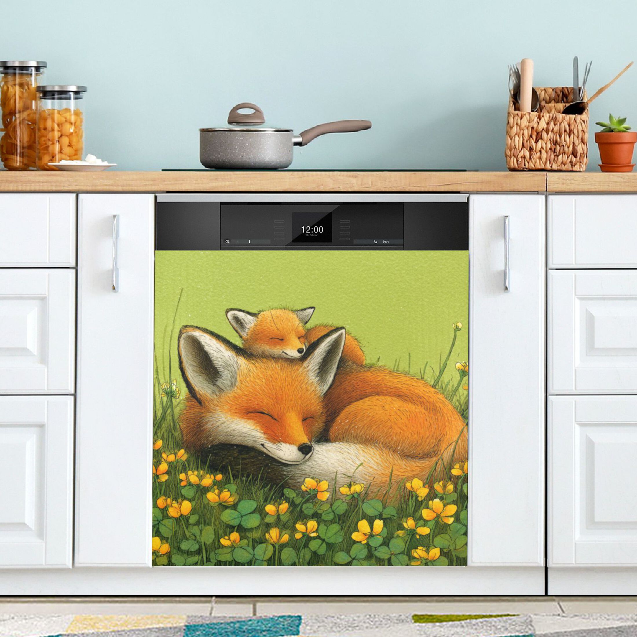 Dishwasher Magnetic Refrigerator Magnet Cover Sticker Home Decorative 23"x26" Big and Little Fox