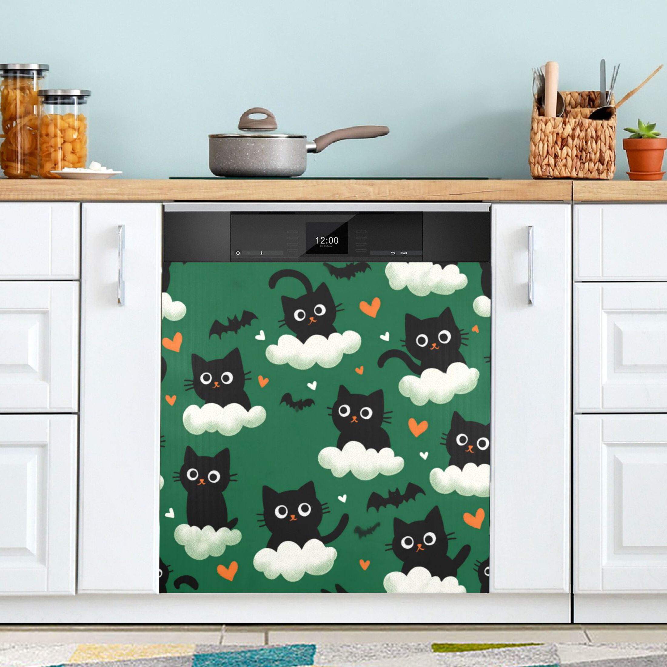 Dishwasher Magnetic Refrigerator Magnet Cover Sticker Home Decorative 23"x26" Black Cats and Bats