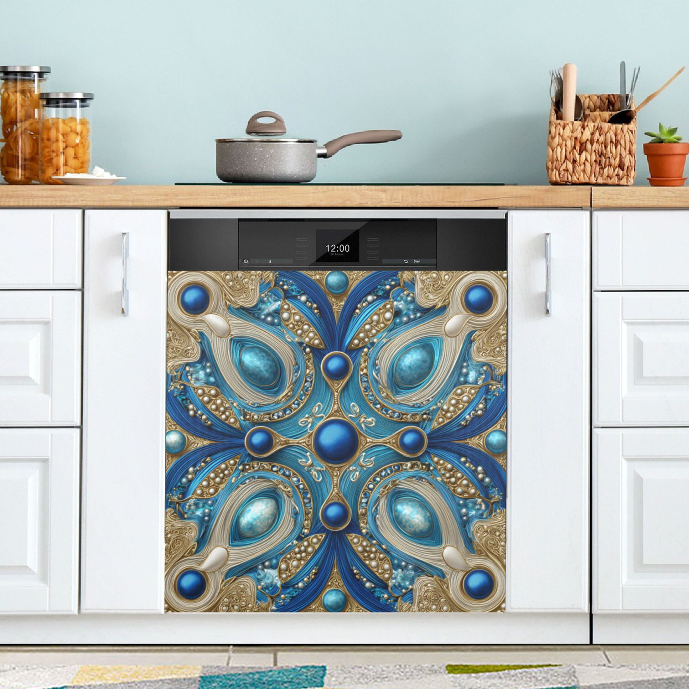 Dishwasher Magnetic Refrigerator Magnet Cover Sticker Home Decorative 23"x26" Blue Agate