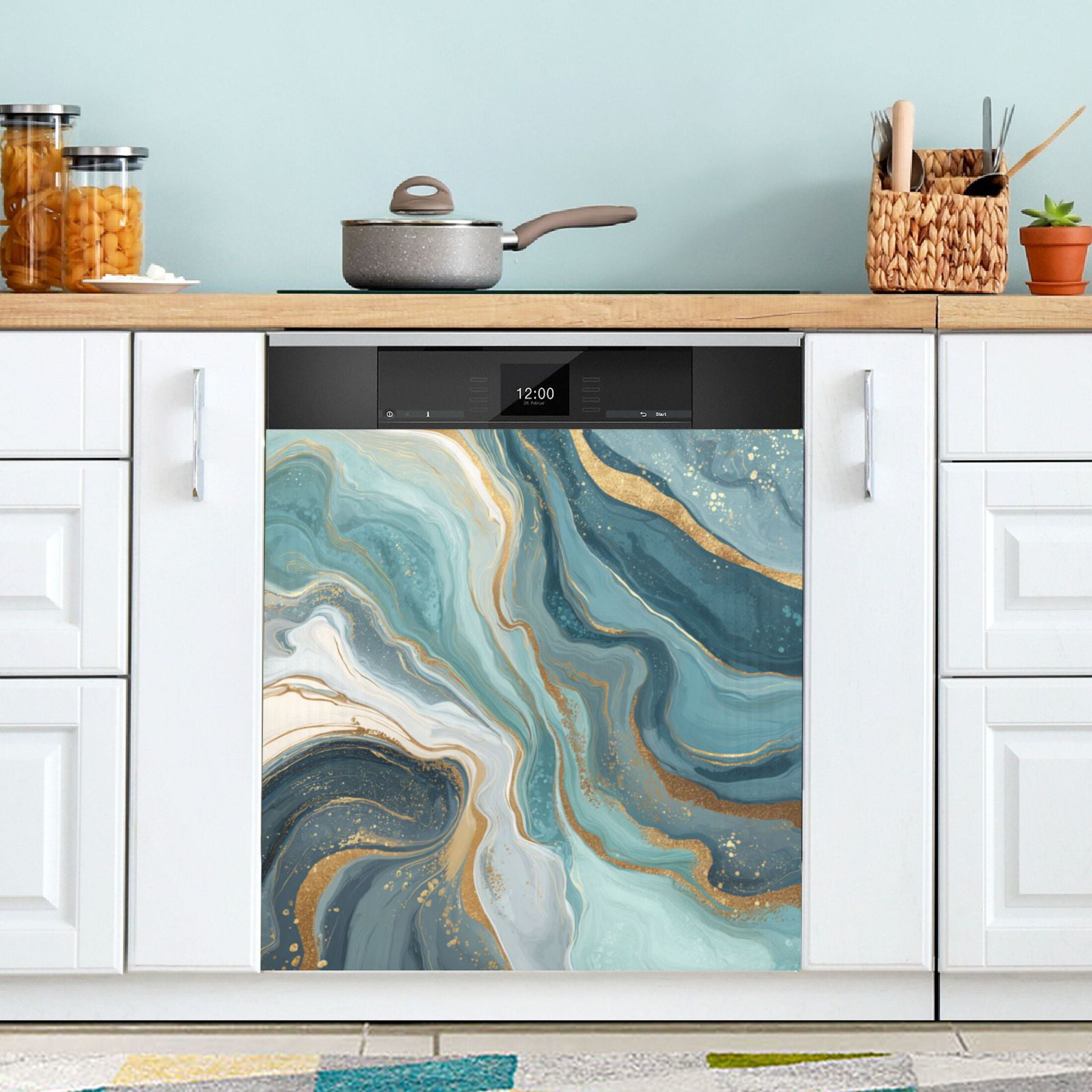 Dishwasher Magnetic Refrigerator Magnet Cover Sticker Home Decorative 23"x26" Blue Marbling