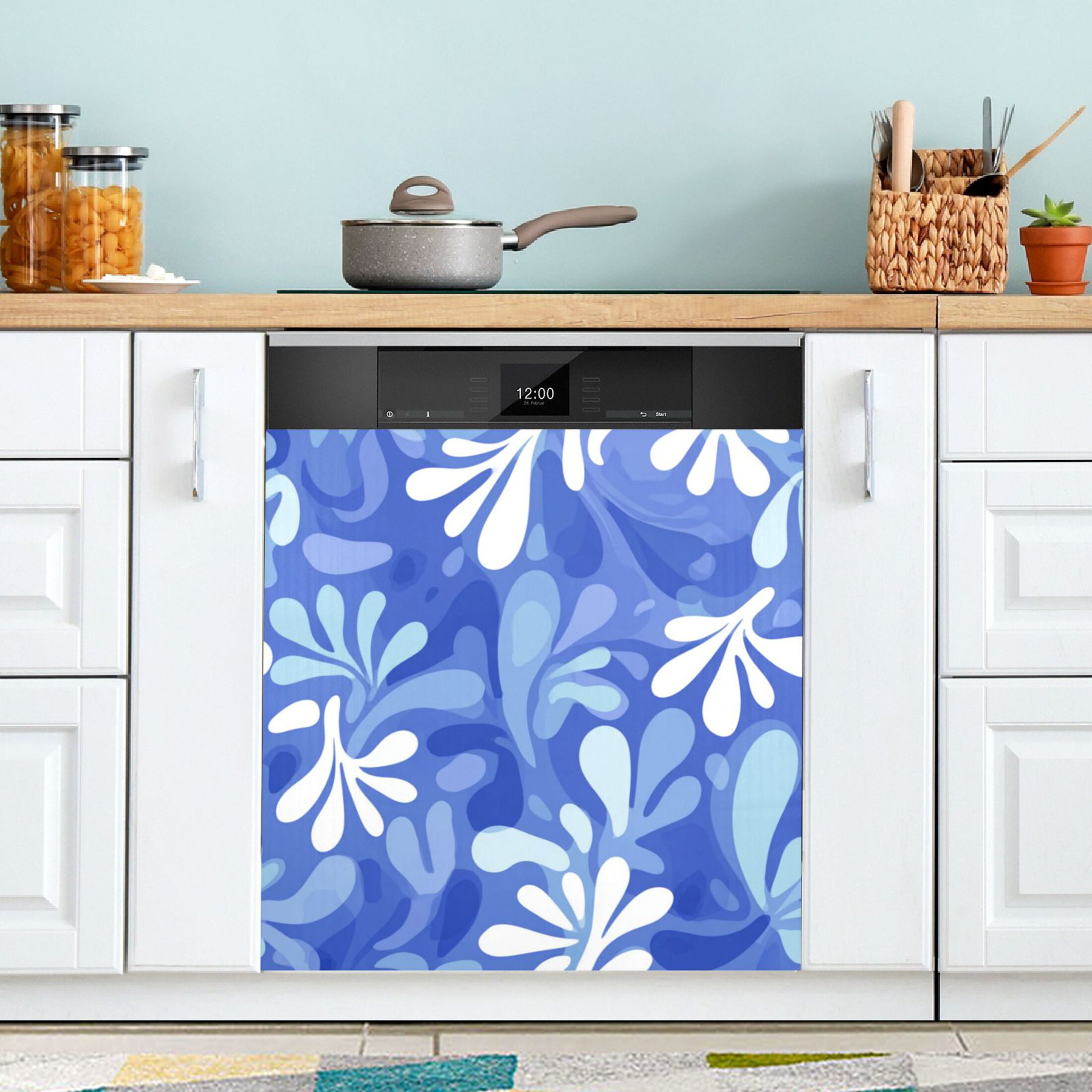 Dishwasher Magnetic Refrigerator Magnet Cover Sticker Home Decorative 23"x26" Blue Playful Splashes