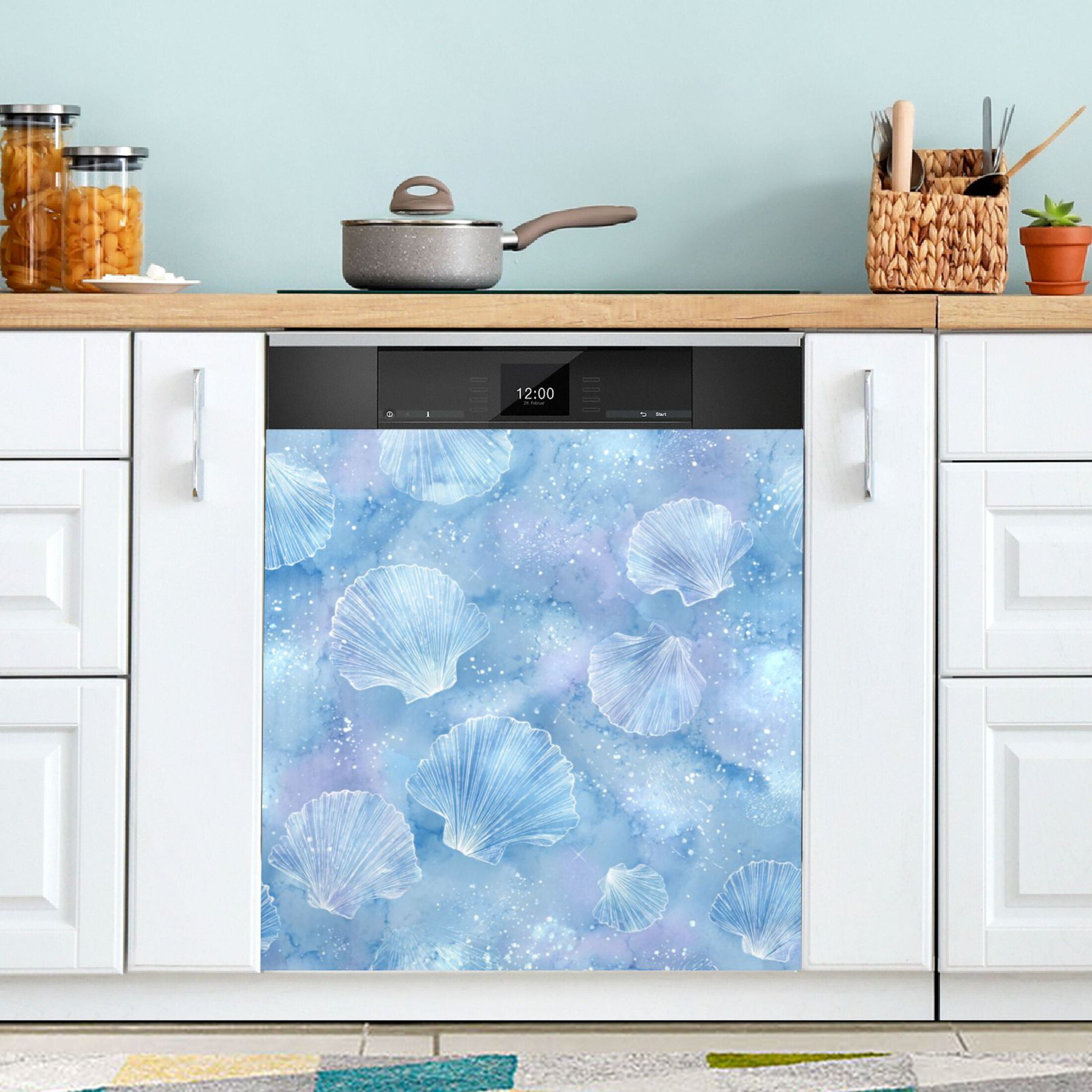Dishwasher Magnetic Refrigerator Magnet Cover Sticker Home Decorative 23"x26" Blue Sea Shell Pattern
