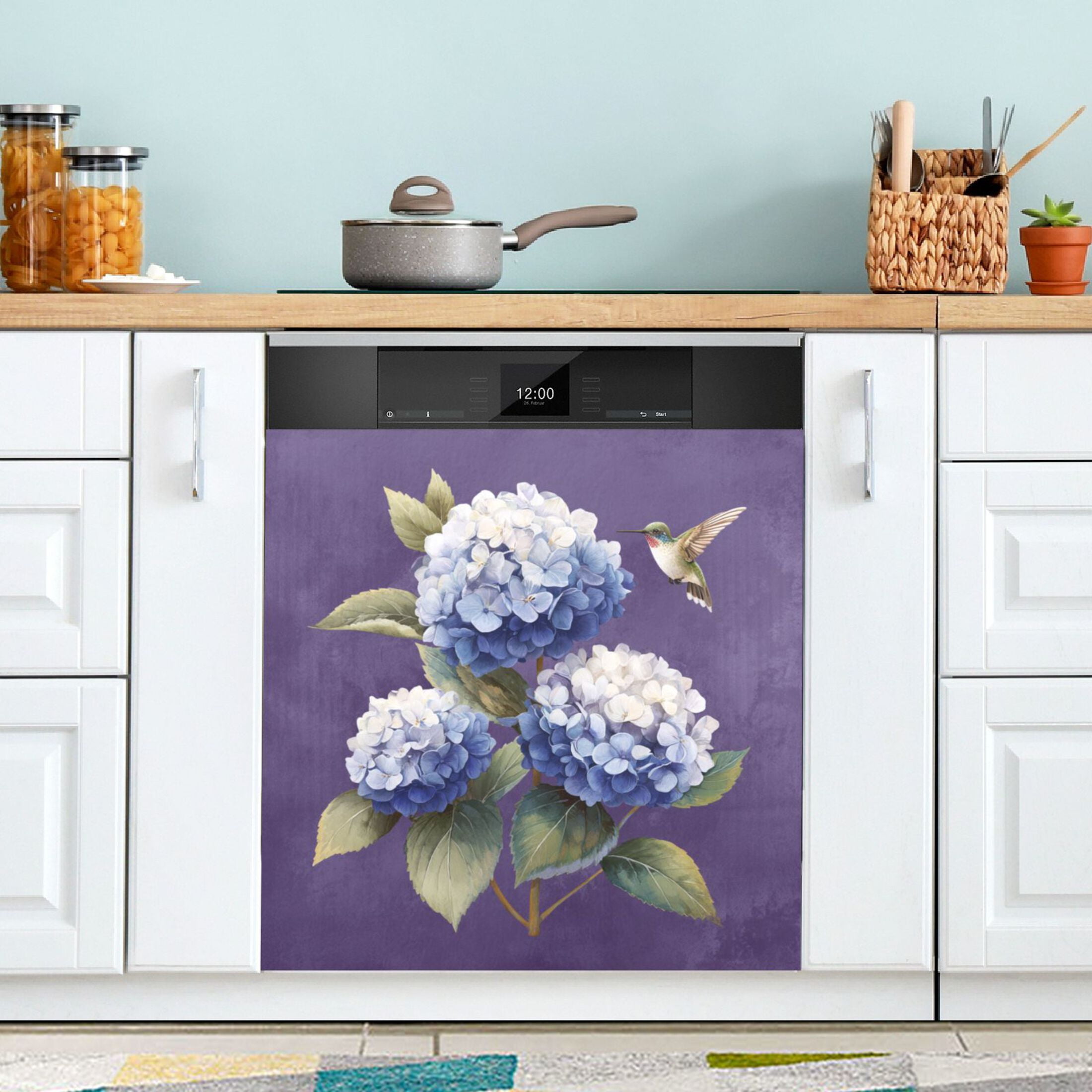 Dishwasher Magnetic Refrigerator Magnet Cover Sticker Home Decorative 23"x26" Blue and White Hydrangeas