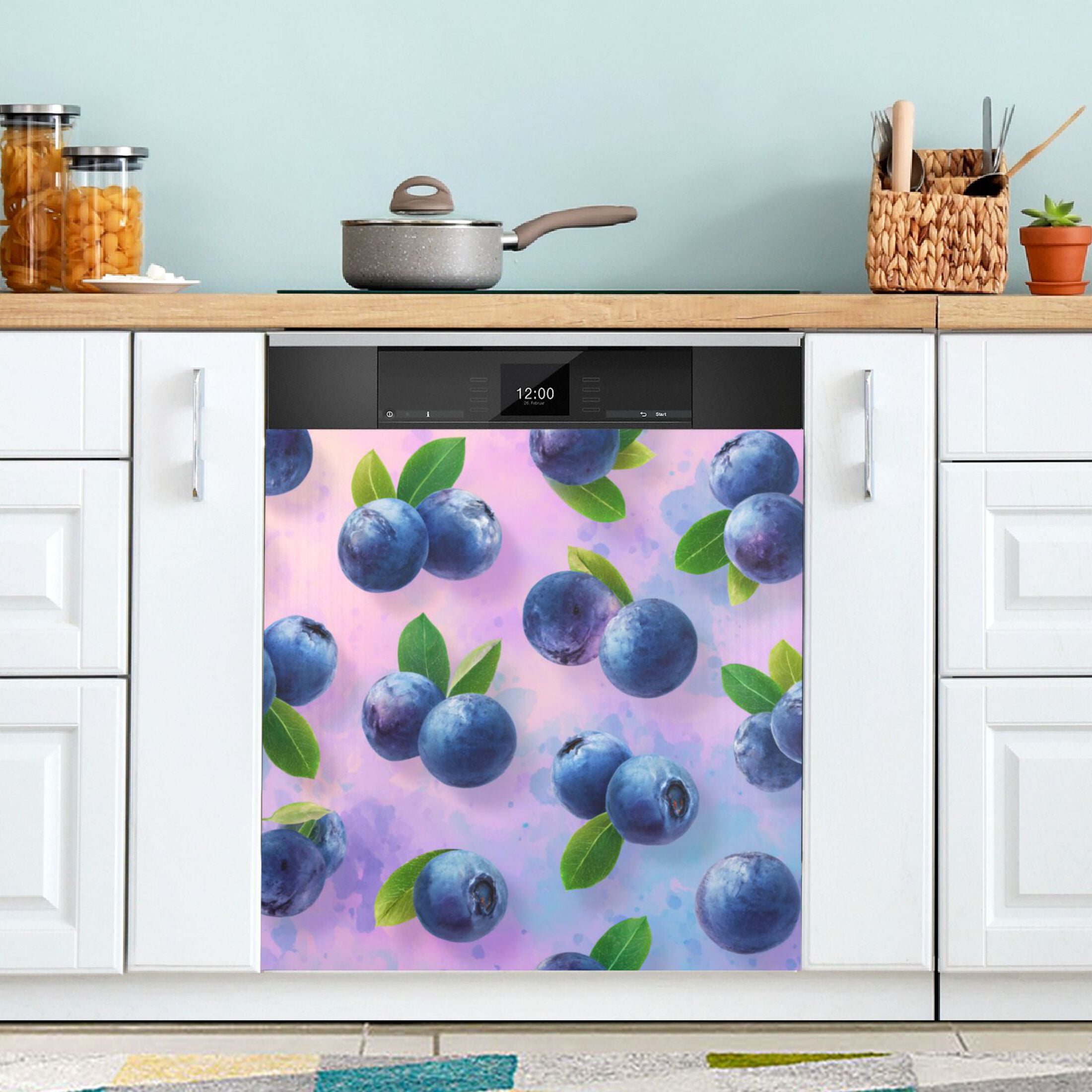 Dishwasher Magnetic Refrigerator Magnet Cover Sticker Home Decorative 23"x26" Blueberries Pattern