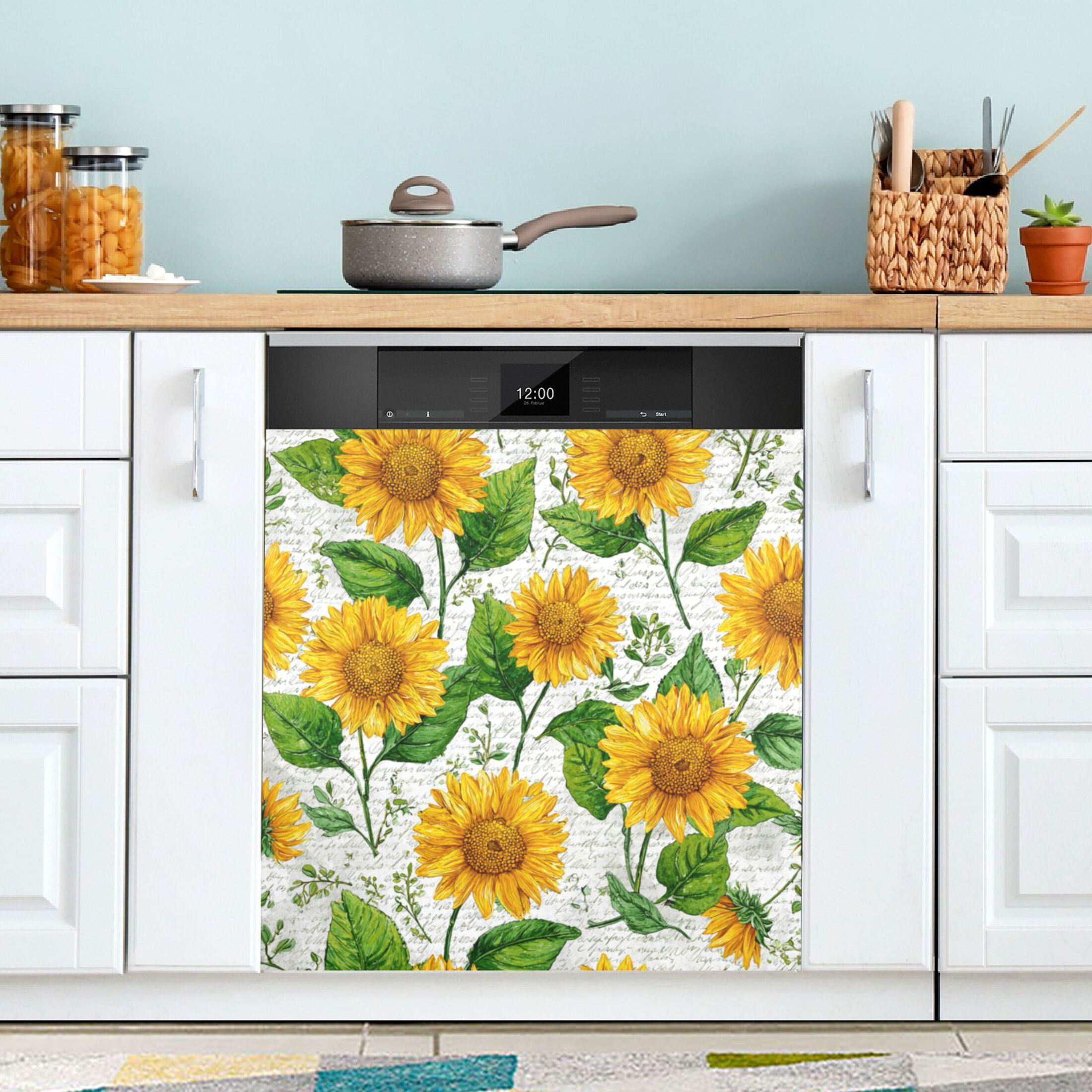 Dishwasher Magnetic Refrigerator Magnet Cover Sticker Home Decorative 23"x26" Bright Yellow Sunflowers