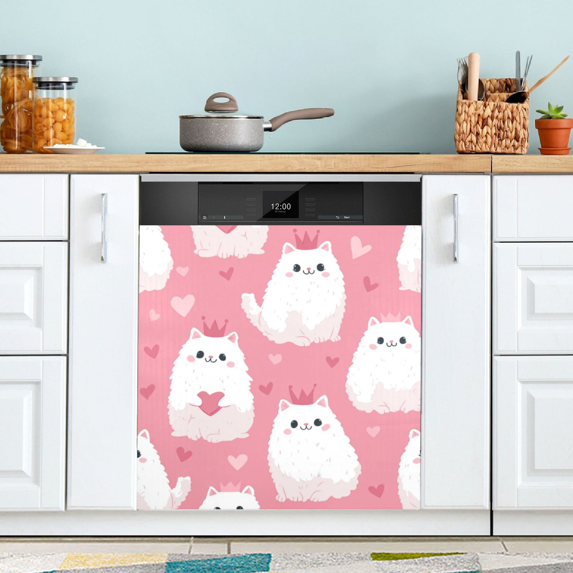 Dishwasher Magnetic Refrigerator Magnet Cover Sticker Home Decorative 23"x26" Charming Cute White Cats