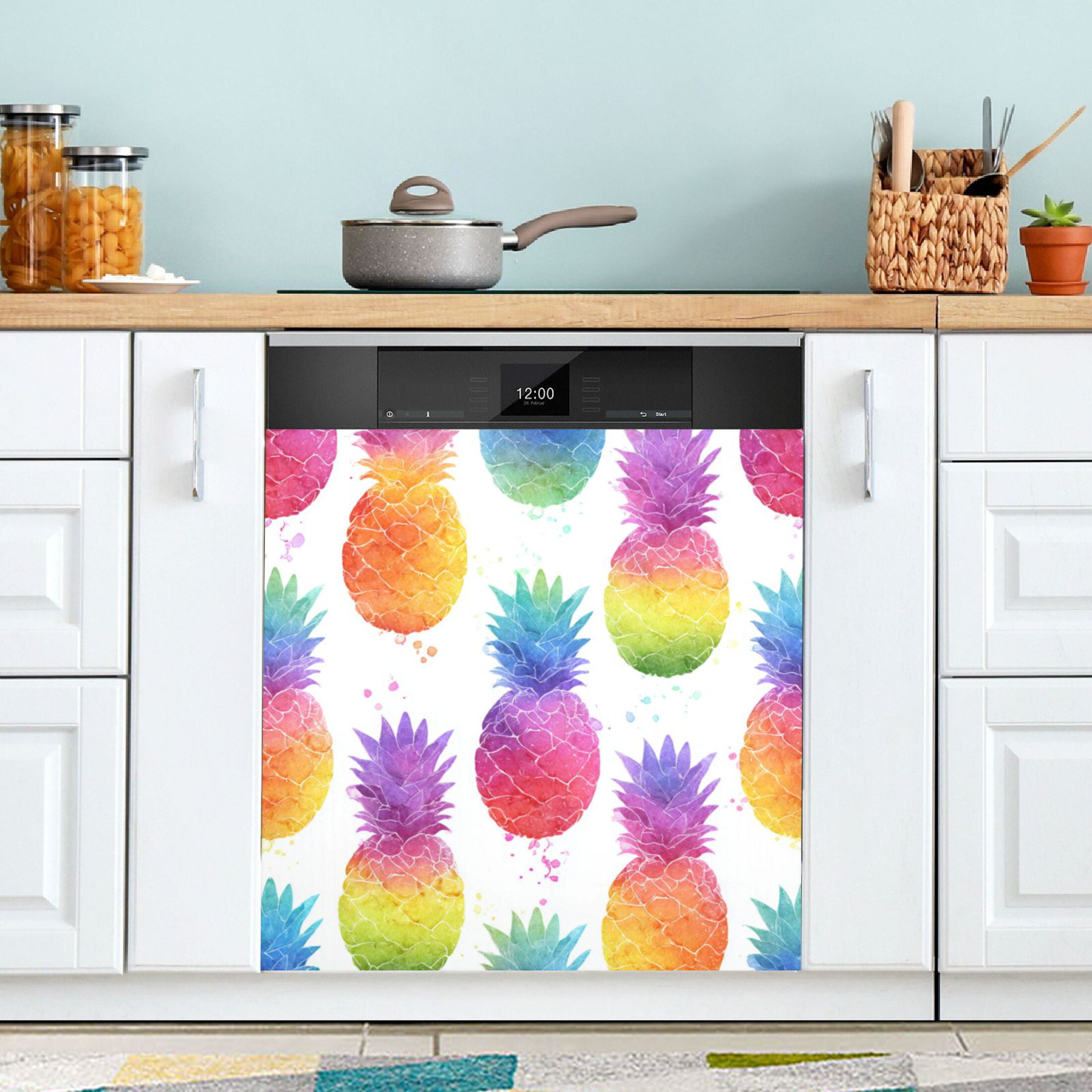 Dishwasher Magnetic Refrigerator Magnet Cover Sticker Home Decorative 23"x26" Colorful Pineapple Pattern
