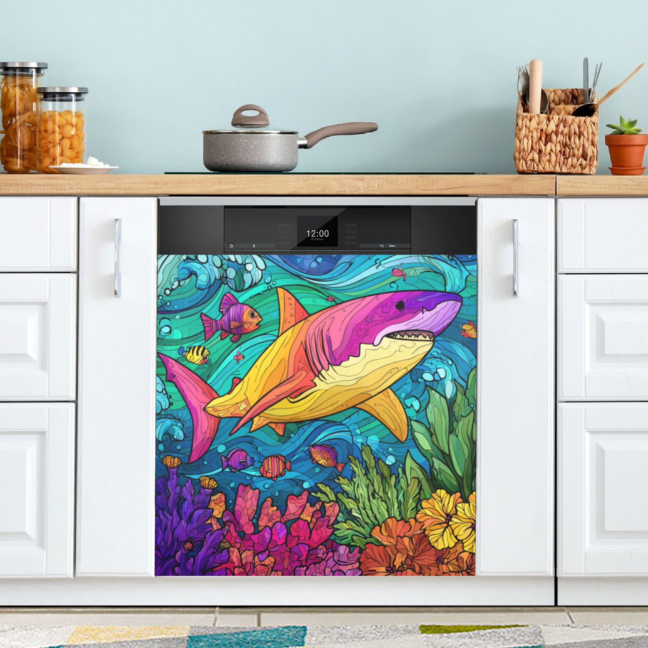 Dishwasher Magnetic Refrigerator Magnet Cover Sticker Home Decorative 23"x26" Colorful Shark Pattern