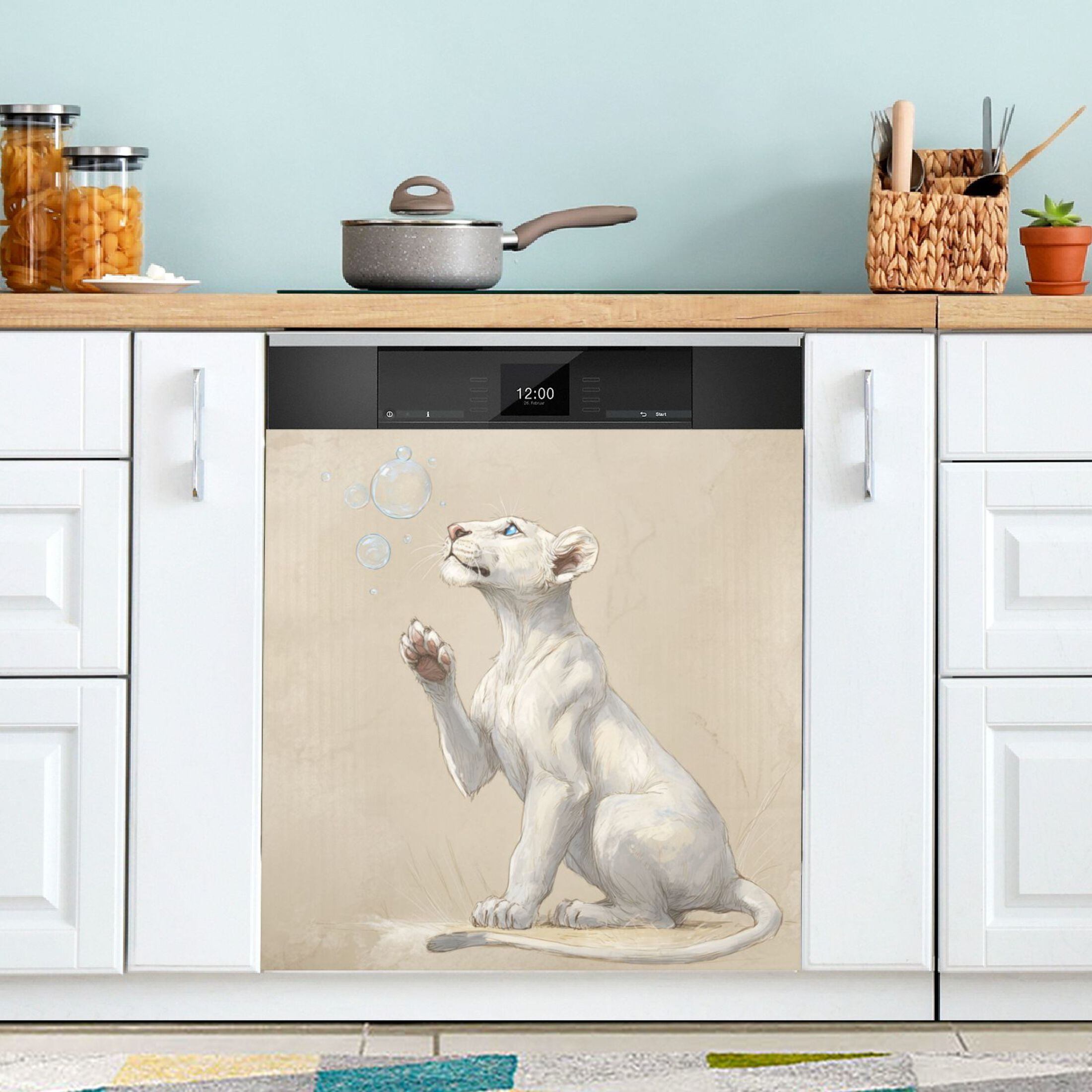 Dishwasher Magnetic Refrigerator Magnet Cover Sticker Home Decorative 23"x26" Curious White Lion