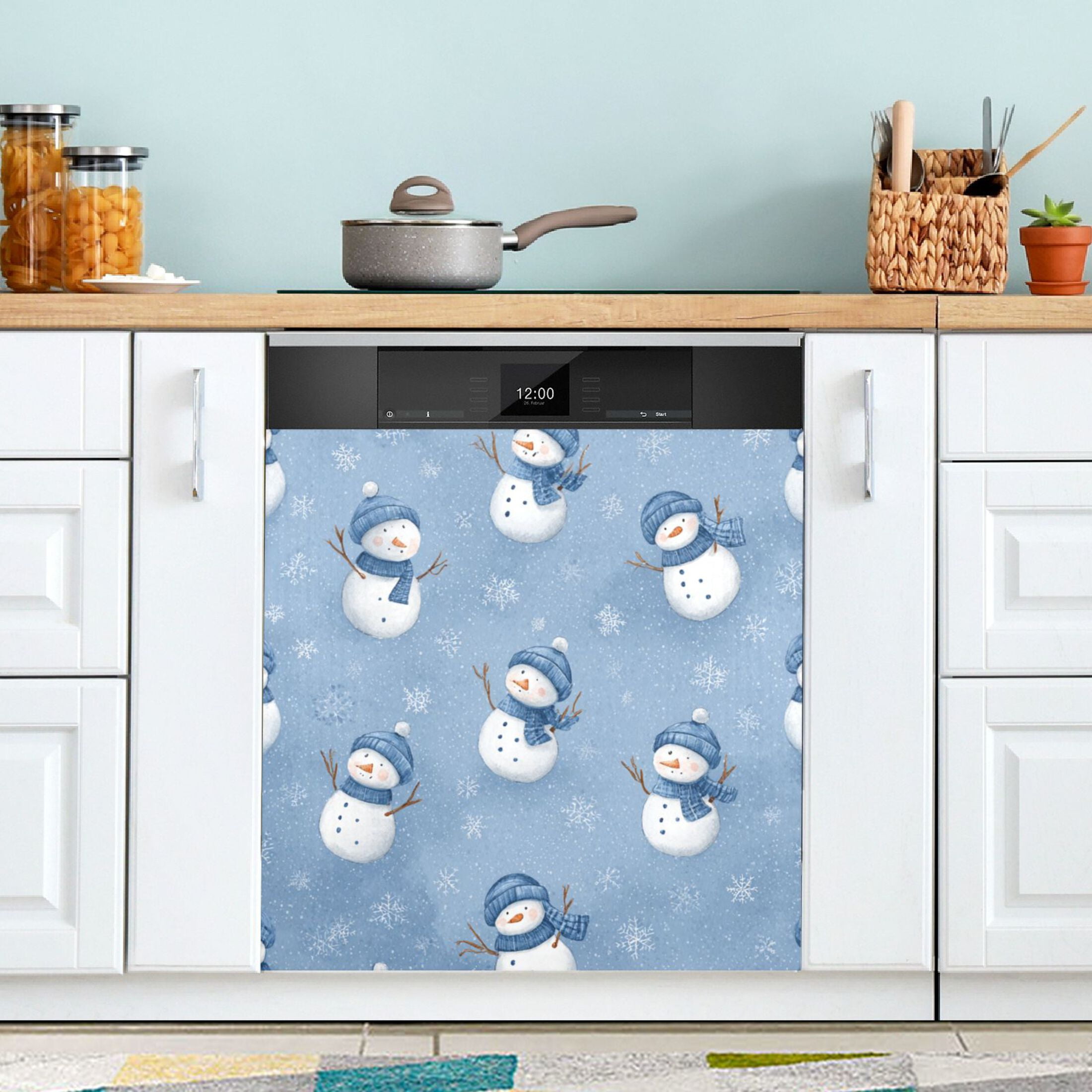 Dishwasher Magnetic Refrigerator Magnet Cover Sticker Home Decorative 23"x26" Cute Branch Snowman Pattern