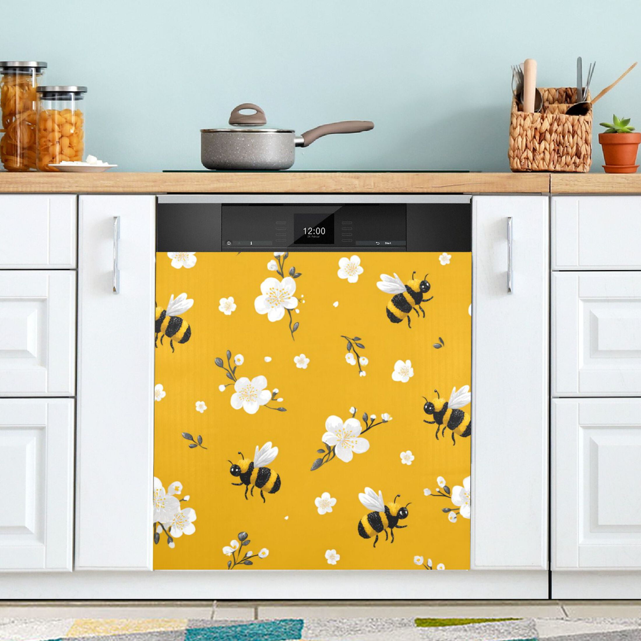 Dishwasher Magnetic Refrigerator Magnet Cover Sticker Home Decorative 23"x26" Cute Cartoon Bees