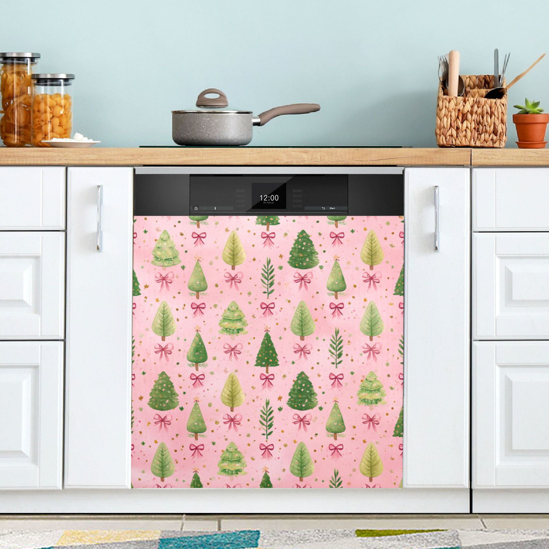 Dishwasher Magnetic Refrigerator Magnet Cover Sticker Home Decorative 23"x26" Cute Christmas Tree Pattern