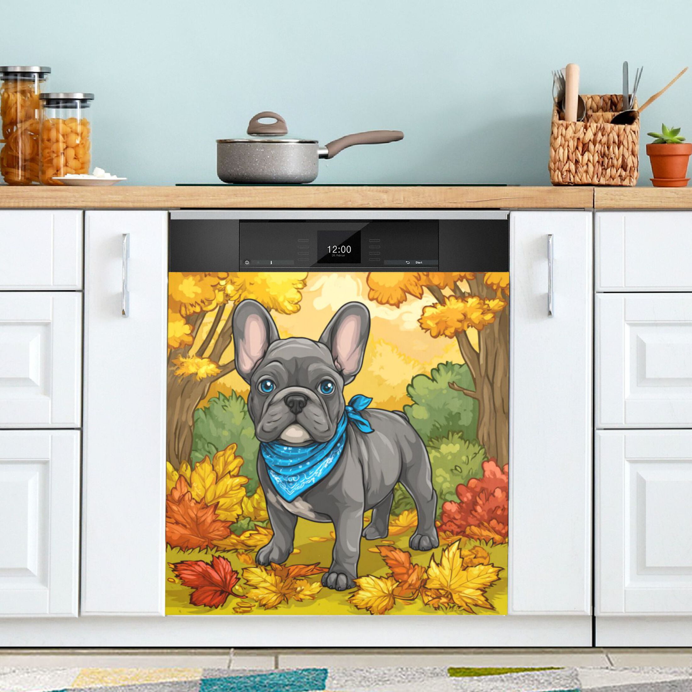 Dishwasher Magnetic Refrigerator Magnet Cover Sticker Home Decorative 23"x26" Cute Gray French Bulldog