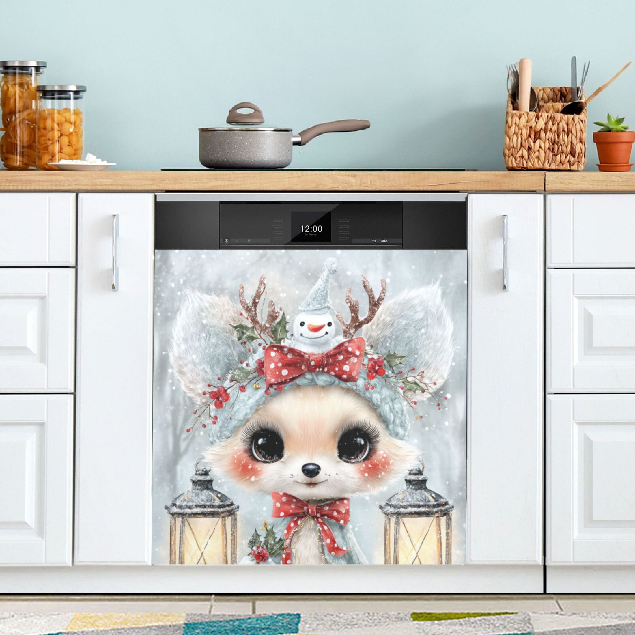 Dishwasher Magnetic Refrigerator Magnet Cover Sticker Home Decorative 23"x26" Cute Kawaii Fox Pattern